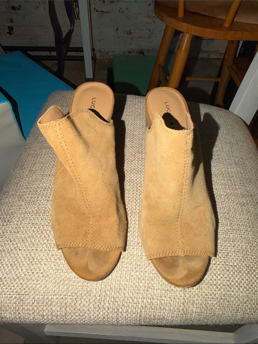 Lucky Brand Tan Suede Open-Toe Mule